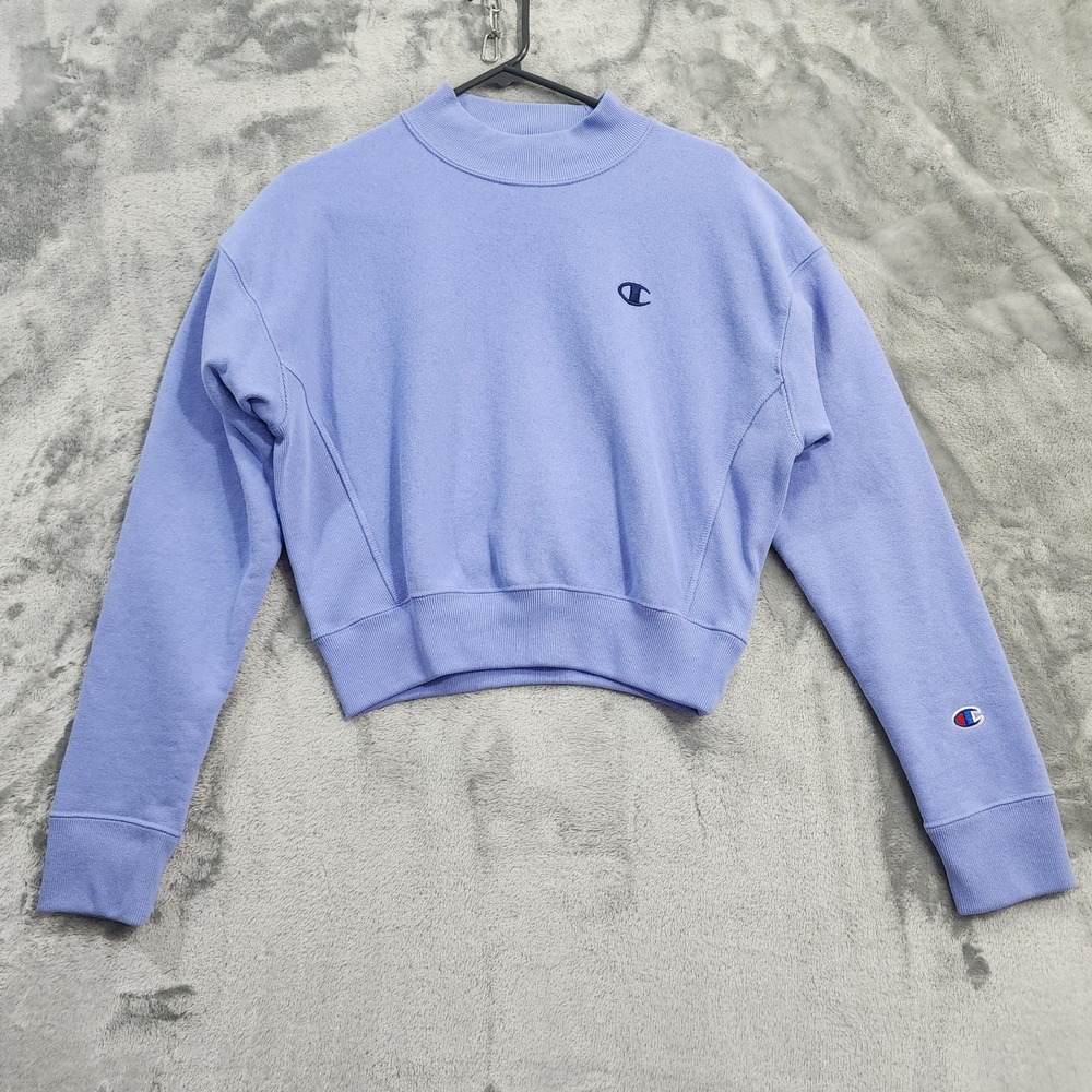 Champion Sweatshirt Womens S Purple Reverse Weave‎ Mock Neck Crop Fleece Logo